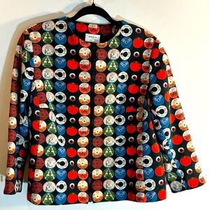 AKRIS PUNTO Sz 14 Blazer Jacket Polka Dot Pattern Partly Lined 100% Cotton